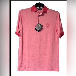 NWT St. Andrew’s Links Collection Polo SZ S color is watermelon and whi stripes